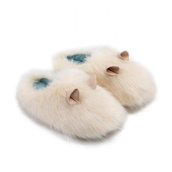 furry slipper winte warm shoes women slip on unicon home slippers flat 2021 footwear snow, Black