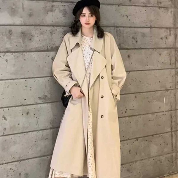 women's trench coats coat oversized women windbreaker mid-length spring autumn loose female outerwear, Tan;black
women's trench coats coat oversized women windbreaker mid-length spring autumn loose female outerwear, Tan;black