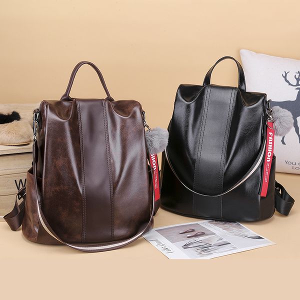 bag backpack 2021 cowhide women's multifunctional fashion trend, Black;red 
bag backpack 2021 cowhide women's multifunctional fashion trend, Black;red