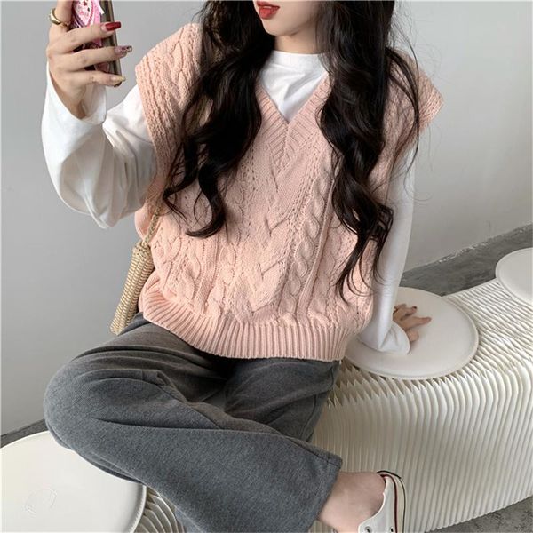 women's vests twist loose short autumn korean casual v-neck sweaters sleeveless femme sweet cute candy color pullover waistcoat, Black;white
women's vests twist loose short autumn korean casual v-neck sweaters sleeveless femme sweet cute candy color pullover waistcoat, Black;white