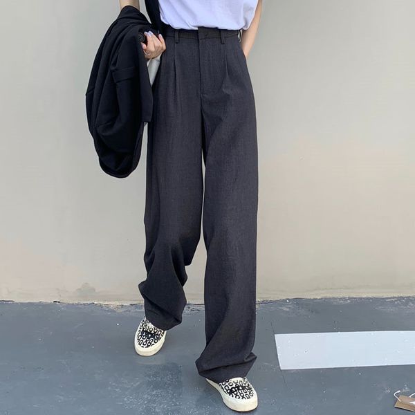 high waist slender brief trousers stylish office lady chic retro slim all match vintage large size straight pants 210421, Black;white
high waist slender brief trousers stylish office lady chic retro slim all match vintage large size straight pants 210421, Black;white