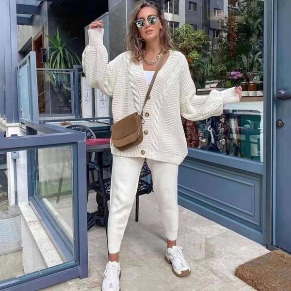 women's two piece pants loose knit 2021 autumn 2 two-piece set v-neck single-breasted cardigan + waist casual, White
women's two piece pants loose knit 2021 autumn 2 two-piece set v-neck single-breasted cardigan + waist casual, White