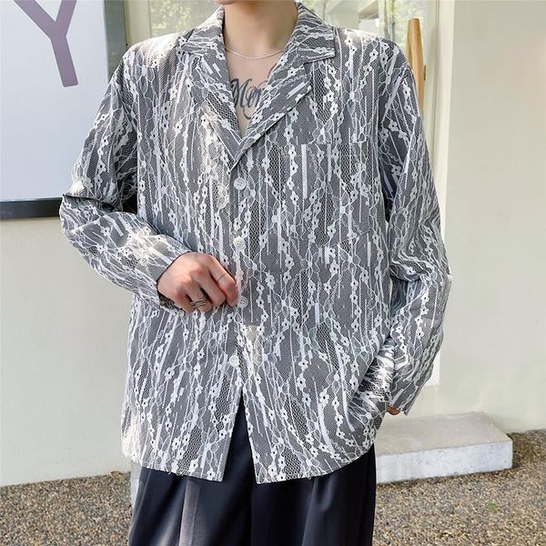 men's casual shirts lace fabric long sleeve shirt korean streetwear vintage fashion loose male harajuku dress, White;black
men's casual shirts lace fabric long sleeve shirt korean streetwear vintage fashion loose male harajuku dress, White;black