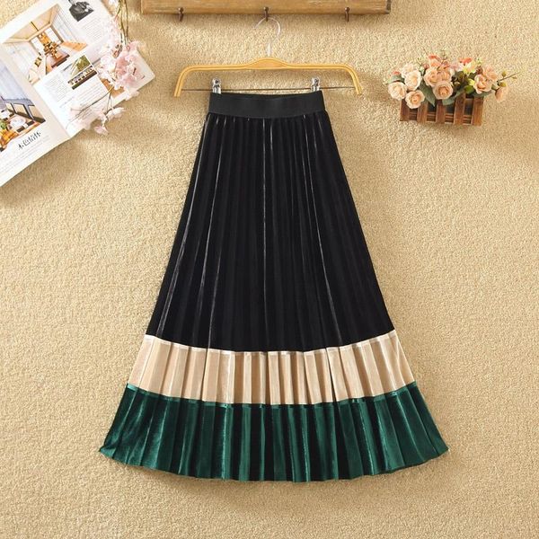 skirts and winter 2021 korean high waist thin contrast color patchwork pleated skirt gold velvet medium length women, Black
skirts and winter 2021 korean high waist thin contrast color patchwork pleated skirt gold velvet medium length women, Black