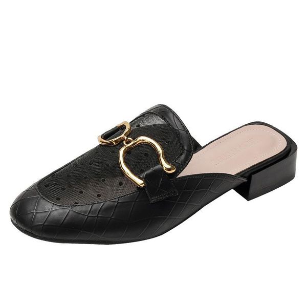 sandals half slipper women's wear summer fashion metal button mesh low heel baotou large size women shoes, Black
sandals half slipper women's wear summer fashion metal button mesh low heel baotou large size women shoes, Black