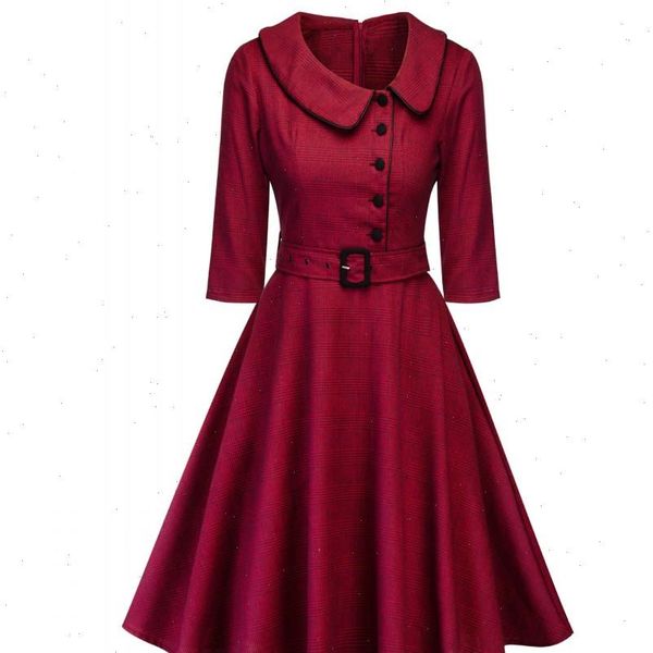casual burgundy elegant office womens dress plaid 3 4 sleeve vintage turn down collar belt women retro spring autumn dresses, Black;gray
casual burgundy elegant office womens dress plaid 3 4 sleeve vintage turn down collar belt women retro spring autumn dresses, Black;gray