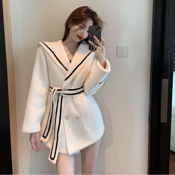 jacket women coat sub-coat women's autumn and winter white windbreaker belt veste manteau femme wool & blends, Black
jacket women coat sub-coat women's autumn and winter white windbreaker belt veste manteau femme wool & blends, Black