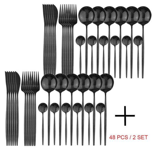 48pcs/2set dinnerware sets knives forks spoons set stainless steel cutlery kitchen flatware al mirror black tableware
48pcs/2set dinnerware sets knives forks spoons set stainless steel cutlery kitchen flatware al mirror black tableware
