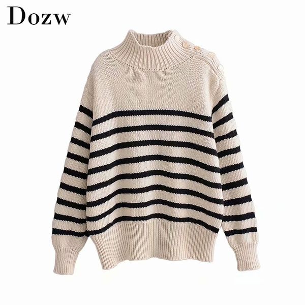 winter fashion loose turtleneck sweater women striped long sleeve causal pullover chic knitted button solid ladies sweater 210414, White;black
winter fashion loose turtleneck sweater women striped long sleeve causal pullover chic knitted button solid ladies sweater 210414, White;black