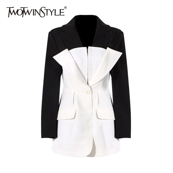 twotwinstyle hit color casual korean blazer for women notched long sleeve elegant straight blazers female spring fashion clothes 211122, White;black
twotwinstyle hit color casual korean blazer for women notched long sleeve elegant straight blazers female spring fashion clothes 211122, White;black
