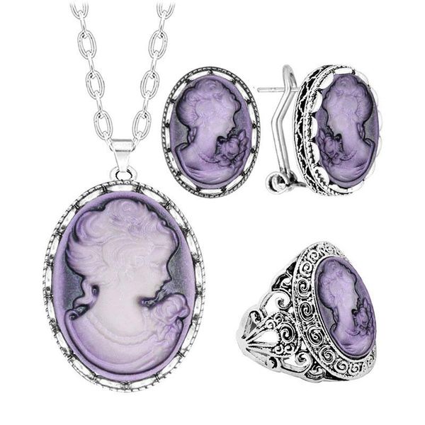 earrings & necklace 6 colors vintage oval purple lady queen cameo sets for women antqiue silver plated stud earring ring jewelry set
earrings & necklace 6 colors vintage oval purple lady queen cameo sets for women antqiue silver plated stud earring ring jewelry set