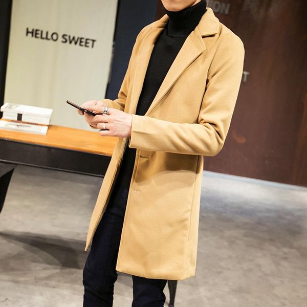 men's trench coats autumn and winter thickened medium long korean slim windbreaker single breasted tweed coat men, Tan;black
men's trench coats autumn and winter thickened medium long korean slim windbreaker single breasted tweed coat men, Tan;black