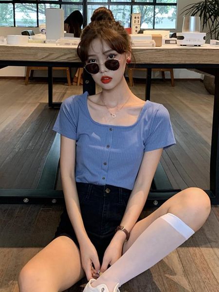 women's t-shirt korean version of the retro square collar solid color short t-shirt, small slim and thin, with a female 2021, White
women's t-shirt korean version of the retro square collar solid color short t-shirt, small slim and thin, with a female 2021, White