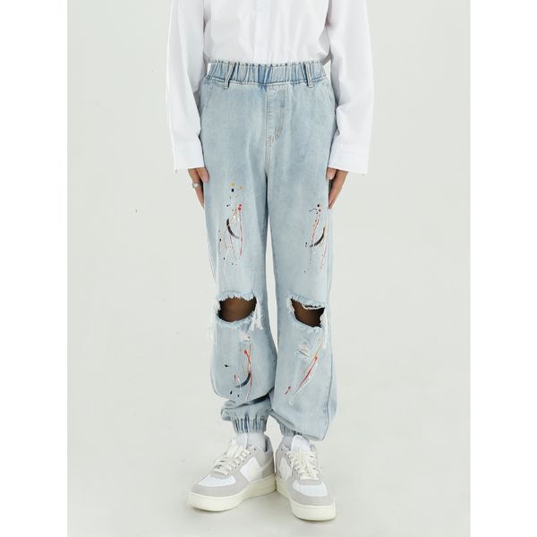 male streetwear hip hop vintage fashion loose jeans trousers men elastic waist paint knee hole casual denim pant, Blue
male streetwear hip hop vintage fashion loose jeans trousers men elastic waist paint knee hole casual denim pant, Blue