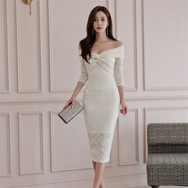 white lace dress korean ladies off shoulder half sleeveless night party tight dresses for women clothing 210530, Black;gray
white lace dress korean ladies off shoulder half sleeveless night party tight dresses for women clothing 210530, Black;gray