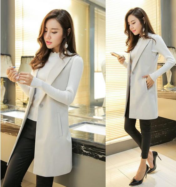 women's vests casual fashion spring and autumn self-cultivation sleeveless suit horse clip long vest, Black;white
women's vests casual fashion spring and autumn self-cultivation sleeveless suit horse clip long vest, Black;white