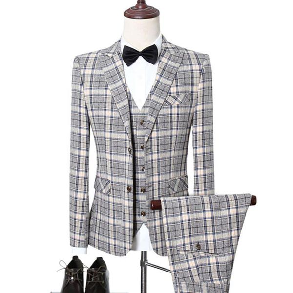 men's suits & blazers men wedding nice elegance plaid 3 pieces suit coat trousers set / male business casual tuxedo formal jacket pants, White;black
men's suits & blazers men wedding nice elegance plaid 3 pieces suit coat trousers set / male business casual tuxedo formal jacket pants, White;black