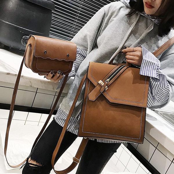 backpack 2021 scru pu leather women fashion school bags backpacks for teenage girls brown vintage 2pcs sac a dos
backpack 2021 scru pu leather women fashion school bags backpacks for teenage girls brown vintage 2pcs sac a dos