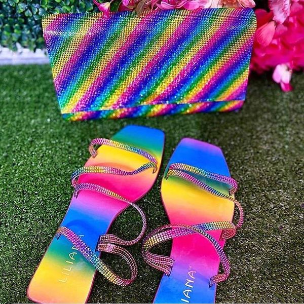 colorful rainbow rhinestone women's slides fashion pu comfort female outdoor casual slippers, Black
colorful rainbow rhinestone women's slides fashion pu comfort female outdoor casual slippers, Black