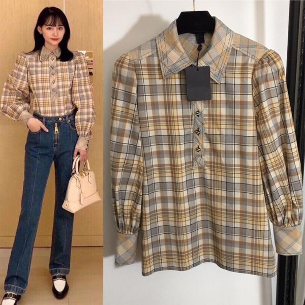women's blouses & shirts elegant office ladies autumn 2021 fashion plaid sweet lantern sleeve buttons khaki blouse, White
women's blouses & shirts elegant office ladies autumn 2021 fashion plaid sweet lantern sleeve buttons khaki blouse, White