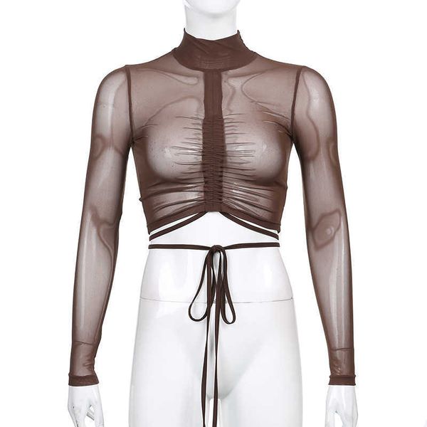 sweetown see through mesh for women brown vintage e girl clothes turtleneck long sleeve ruched lace up woman tshirts, Black;white
sweetown see through mesh for women brown vintage e girl clothes turtleneck long sleeve ruched lace up woman tshirts, Black;white
