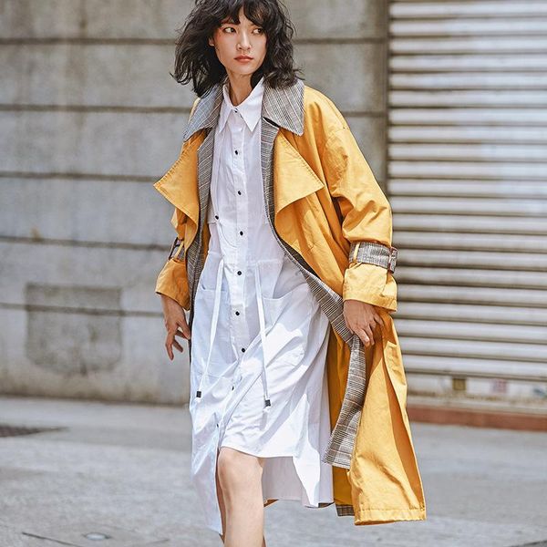 women's trench coats nanastyle autumn fashion long sleeve suit collar plaid patchwork yellow double breasted coat windbreaker for women, Tan;black
women's trench coats nanastyle autumn fashion long sleeve suit collar plaid patchwork yellow double breasted coat windbreaker for women, Tan;black