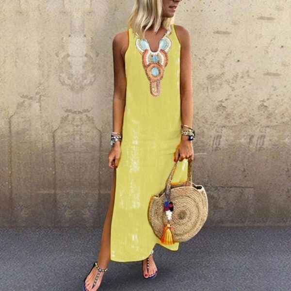 casual dresses bohemian dress women sleeveless v-neck side slit print high waist sommerkleider damen maxi for vrouw jurk, Black;gray
casual dresses bohemian dress women sleeveless v-neck side slit print high waist sommerkleider damen maxi for vrouw jurk, Black;gray