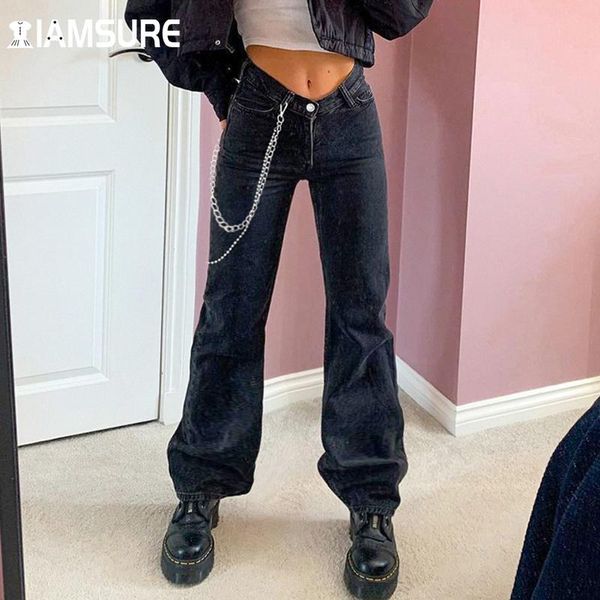 women's jeans iamsure solid with chain casual streetwear mid-waisted trousers basic wide leg pants women 2021 fashion autumn spring lad, Blue
women's jeans iamsure solid with chain casual streetwear mid-waisted trousers basic wide leg pants women 2021 fashion autumn spring lad, Blue