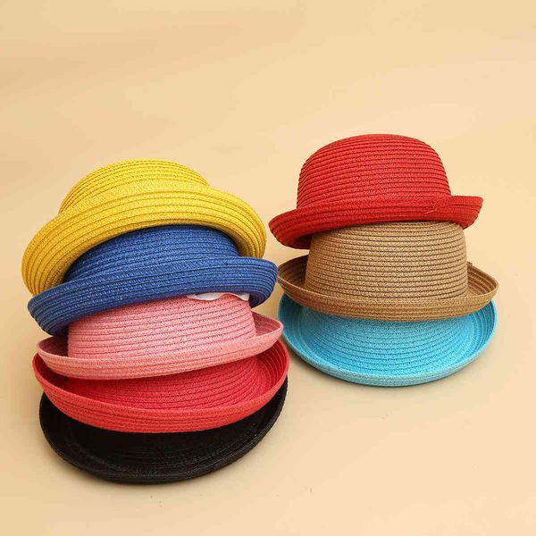 new women's parent child curled solid color straw sun hat summer sunshade short brim hat, Yellow
new women's parent child curled solid color straw sun hat summer sunshade short brim hat, Yellow