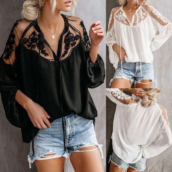 women's blouses & shirts women fashion chiffon blouse summer loose lace long sleeve shirt casual slim blusa roupa feminina, White 
women's blouses & shirts women fashion chiffon blouse summer loose lace long sleeve shirt casual slim blusa roupa feminina, White