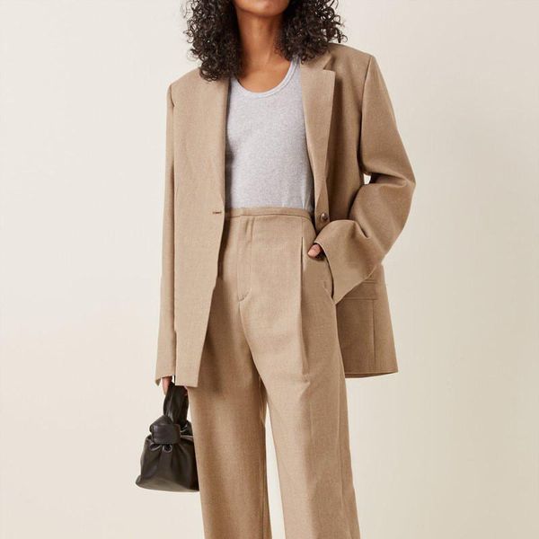 women blazer woolen loose single breasted lady simple solid color ol jacket female casual outwear 2021 women's suits & blazers, White;black
women blazer woolen loose single breasted lady simple solid color ol jacket female casual outwear 2021 women's suits & blazers, White;black