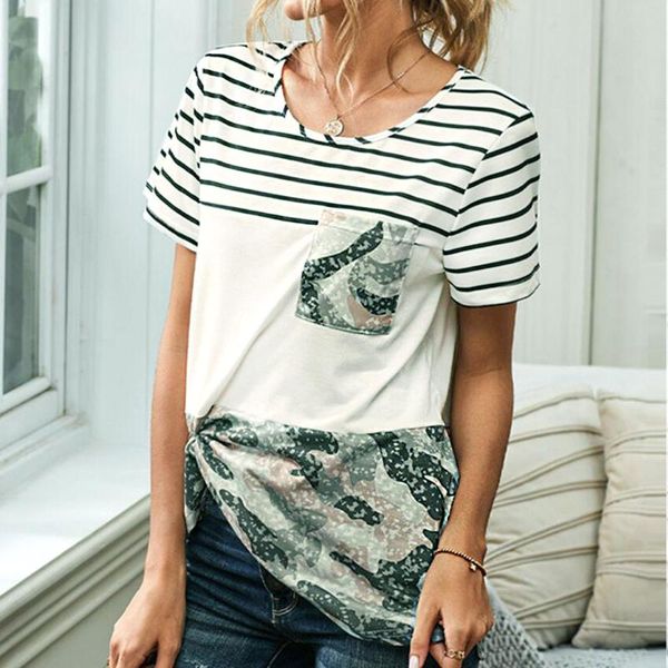 women's blouses & shirts camouflage stripe blouse o-neck casual short-sleeved patchwork with pocket vintage summer blusas y camisas, White
women's blouses & shirts camouflage stripe blouse o-neck casual short-sleeved patchwork with pocket vintage summer blusas y camisas, White
