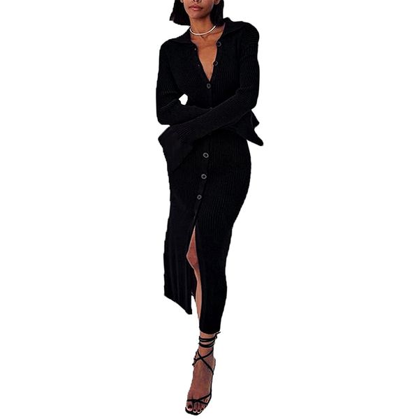 spring autumn women casual dresses v neck long sleeve slim knit bodycon sweater midi pencil dress buttons flared sleeves, Black;gray
spring autumn women casual dresses v neck long sleeve slim knit bodycon sweater midi pencil dress buttons flared sleeves, Black;gray