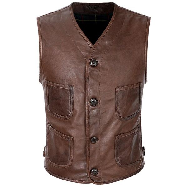men's vests pure natural genuine first layer sheep leather sleeveless retro brown vest short slim-fit motorcycle, Black;white
men's vests pure natural genuine first layer sheep leather sleeveless retro brown vest short slim-fit motorcycle, Black;white