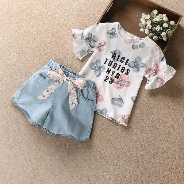 4-11y summer youth girl suit fashion children's clothing set t-shirt + shorts baby denim two-piece sets, White
4-11y summer youth girl suit fashion children's clothing set t-shirt + shorts baby denim two-piece sets, White