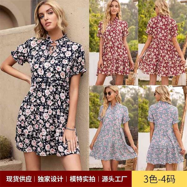 ruffle stitching a-line pullover women dress summer women's floral print short-sleeved with wood ears robes femme 210517, Black;gray
ruffle stitching a-line pullover women dress summer women's floral print short-sleeved with wood ears robes femme 210517, Black;gray