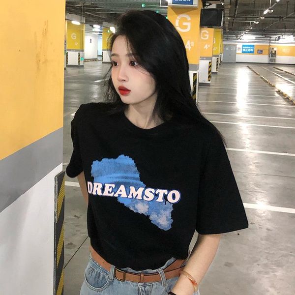 women's t-shirt summer 2021 korean style preppy loose slimming printed short sleeve design sense niche women, White
women's t-shirt summer 2021 korean style preppy loose slimming printed short sleeve design sense niche women, White