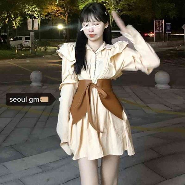 chic loose ruffles puff long sleeve turn down collar shirts dress women mini casual adjustable belt matching sets fashion retro 210429, White
chic loose ruffles puff long sleeve turn down collar shirts dress women mini casual adjustable belt matching sets fashion retro 210429, White
