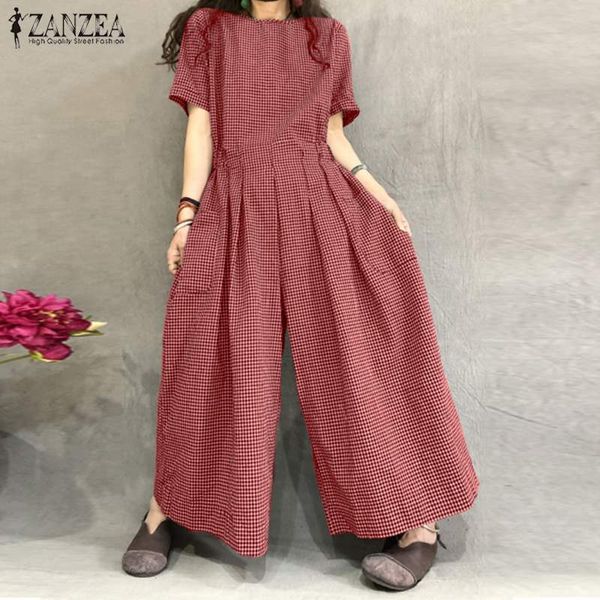 zanzea women rompers summer wide leg overalls vintage plaid short sleeve jumpsuits casual back zip playsuits plus size trousers, Black;white
zanzea women rompers summer wide leg overalls vintage plaid short sleeve jumpsuits casual back zip playsuits plus size trousers, Black;white