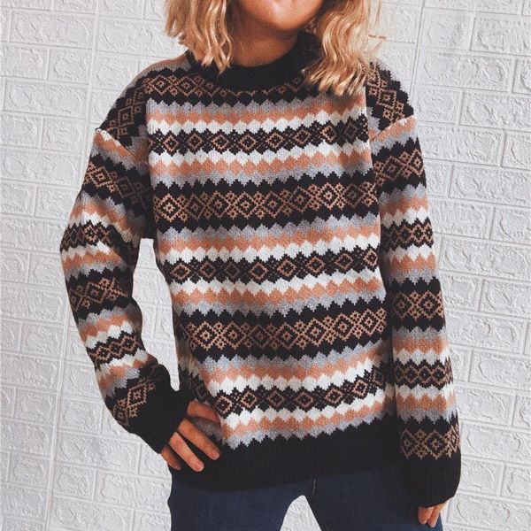 women's sweaters vintage long sleeve pullover sweater women autumn winter striped plaid jumpers korean fashion oversized knitted loose, White;black
women's sweaters vintage long sleeve pullover sweater women autumn winter striped plaid jumpers korean fashion oversized knitted loose, White;black