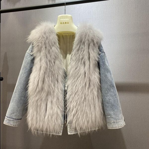 women's fur & faux shzq coats women denim jacket with natural raccoon winter jeans warm duck down detachable sleeve femme vest windbrea, Black
women's fur & faux shzq coats women denim jacket with natural raccoon winter jeans warm duck down detachable sleeve femme vest windbrea, Black