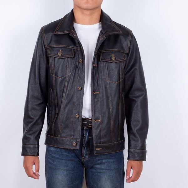 men's leather & faux layer cowhide spring autumn casual cowboy and slim jacket, Black
men's leather & faux layer cowhide spring autumn casual cowboy and slim jacket, Black