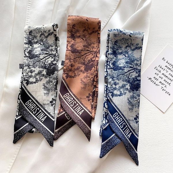decorative small silk scarf women hair with letter narrow long tied bag belt ribbon scarves, Blue;gray
decorative small silk scarf women hair with letter narrow long tied bag belt ribbon scarves, Blue;gray