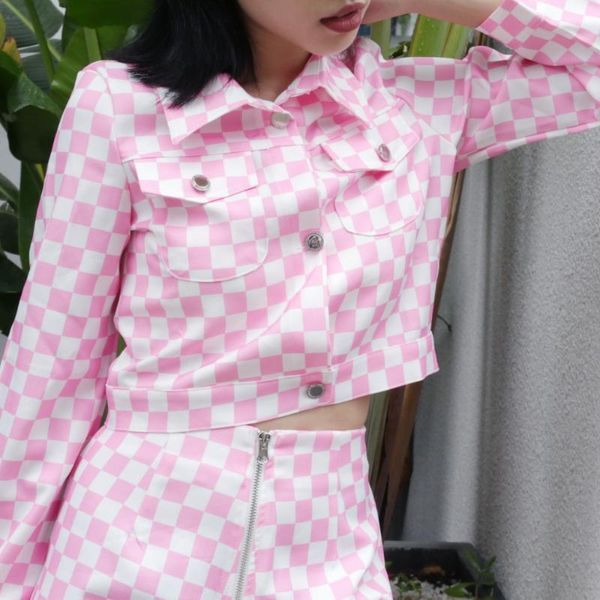 women's jackets plaid checkered women cropped jacket short basic coats 2021 autumn female biker bomber casual outerwear casaco feminino, Black;brown
women's jackets plaid checkered women cropped jacket short basic coats 2021 autumn female biker bomber casual outerwear casaco feminino, Black;brown