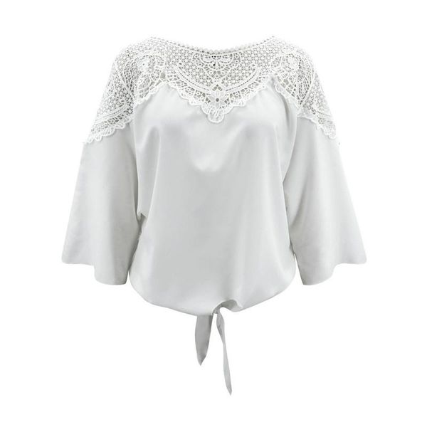 woman's lace splicing hollowed-out , solid color round three quarter sleeve lace-up loose t-shirt women's, White
woman's lace splicing hollowed-out , solid color round three quarter sleeve lace-up loose t-shirt women's, White