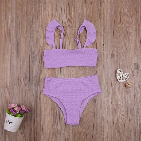 girls solid color split swimsuit set sleeveless backless low cut bikini with ruffles + panties for summer clothing sets, White
girls solid color split swimsuit set sleeveless backless low cut bikini with ruffles + panties for summer clothing sets, White