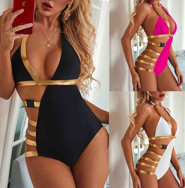 women's swimwear one piece swimsuit stitching bandage belt buckle integrated bikini 2118, White;black
women's swimwear one piece swimsuit stitching bandage belt buckle integrated bikini 2118, White;black