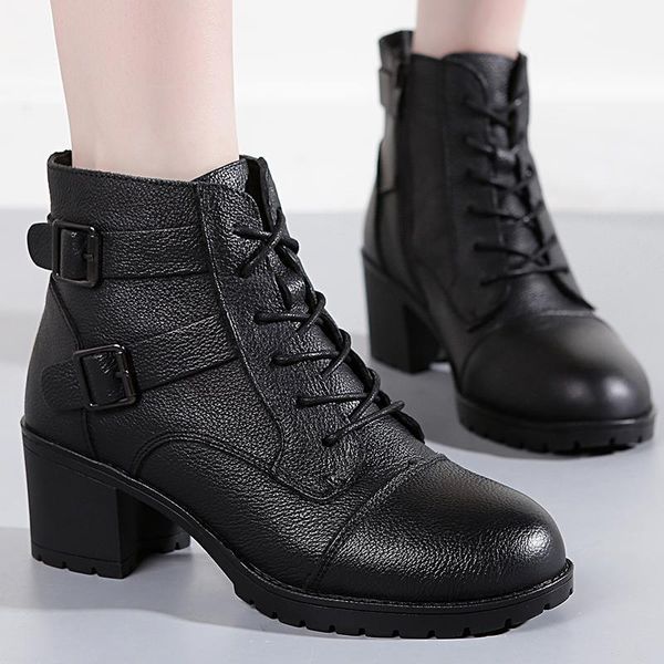 winter genuine leather mid heel boots for women shoes spring lace-up thick short bootie zipper buckle1, Black
winter genuine leather mid heel boots for women shoes spring lace-up thick short bootie zipper buckle1, Black