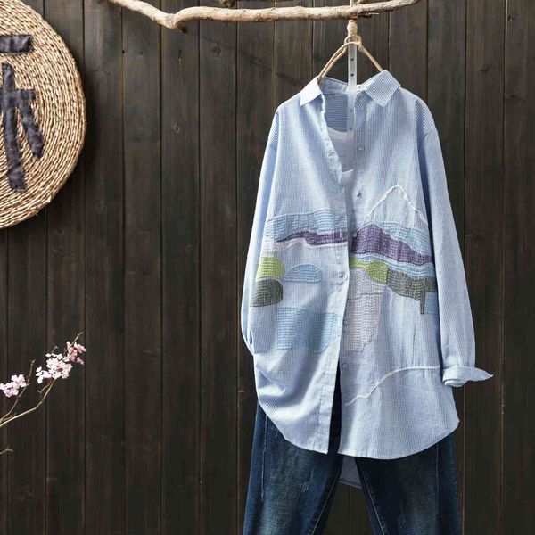 summer women shirt striped blouse and shirts long sleeved loose blue printed vintage lady outwear coat, White
summer women shirt striped blouse and shirts long sleeved loose blue printed vintage lady outwear coat, White