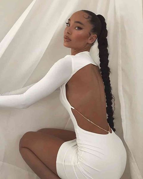 dresses 2021 summer women's mini long-sleeved bandage backless round neck tight club runway party, Black;gray
dresses 2021 summer women's mini long-sleeved bandage backless round neck tight club runway party, Black;gray